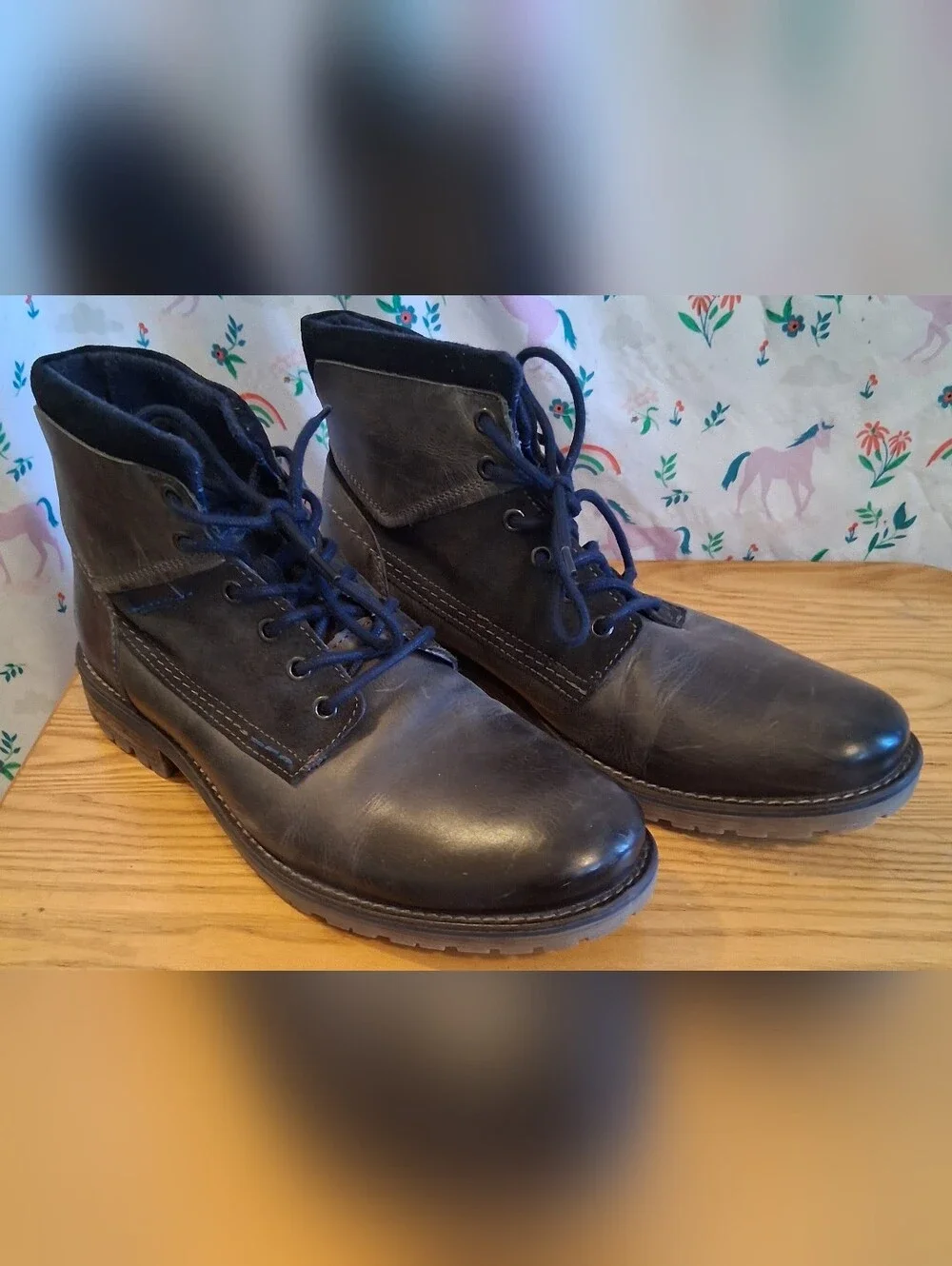 NWOT Bed Stu Dreck Navy Blue Leather & Suede Chukka Casual Work Boot SZ 10.5